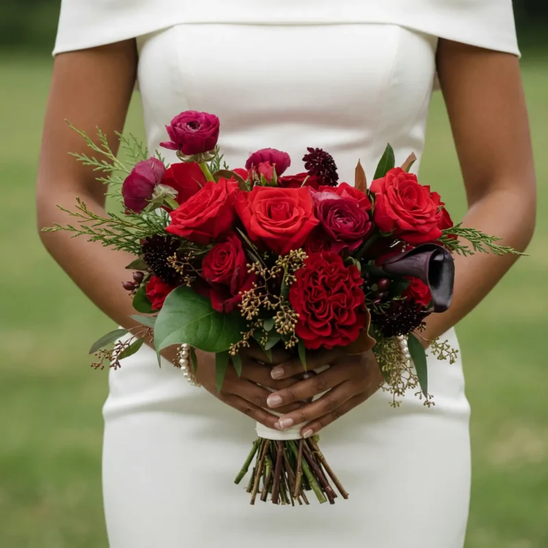 Red Wedding Bouquet Velvet Rose Elegance