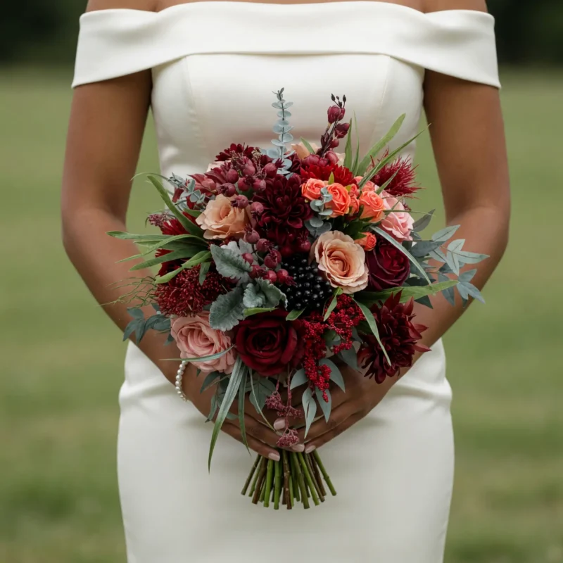 Red Wedding Bouquet Boho Burgundy Bliss