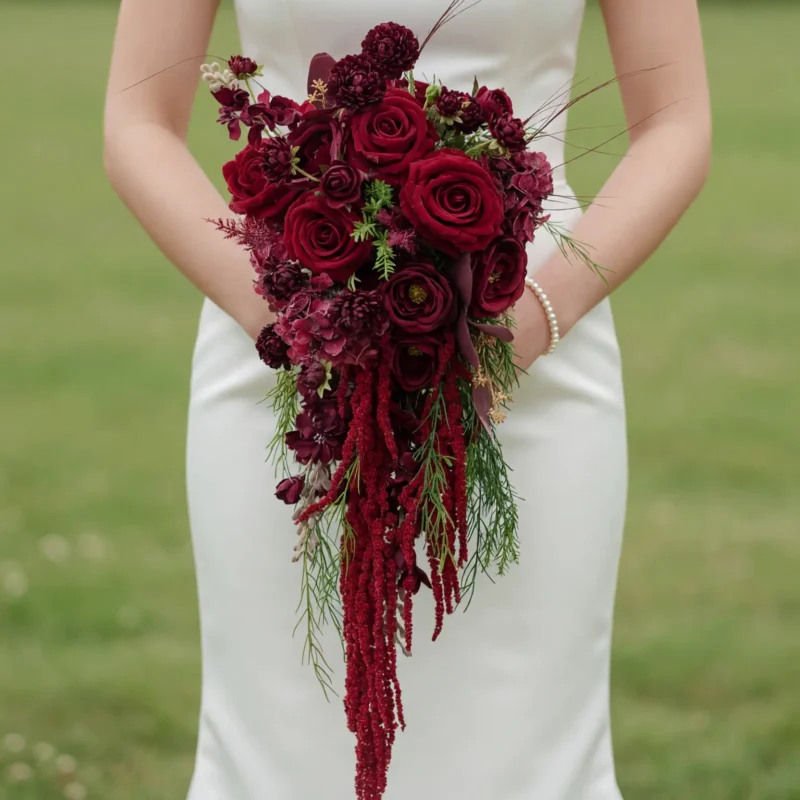 Red Wedding Bouquet Burgundy Cascade Romance