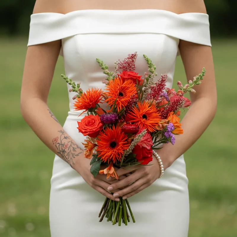 Red Wedding Bouquet Sunset Wildflower Charm