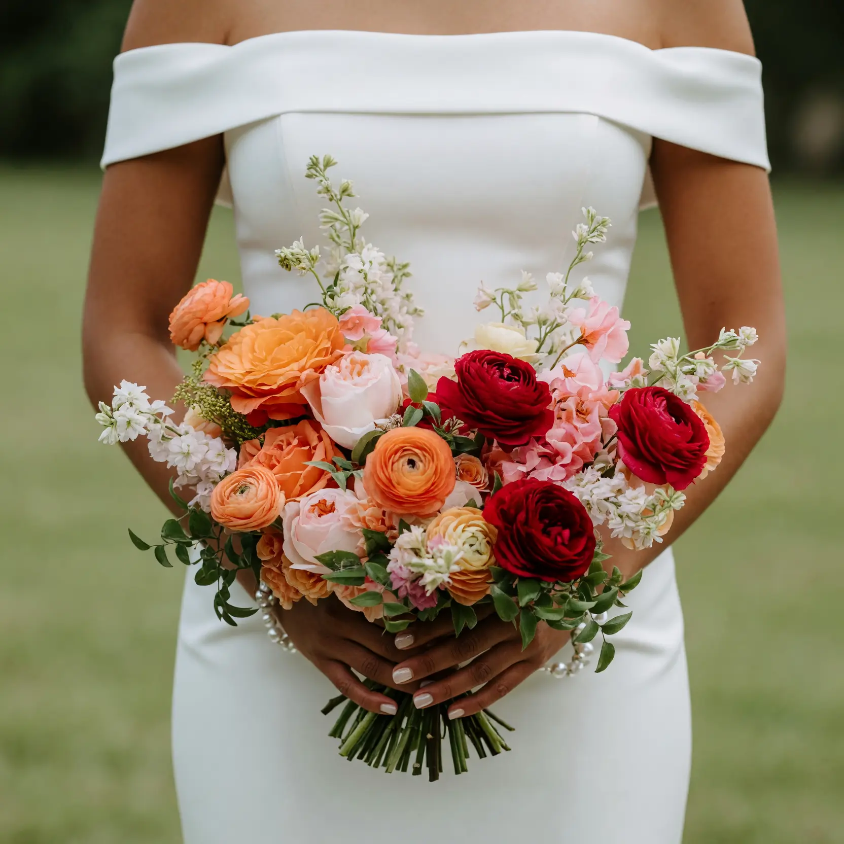 Red Wedding Bouquet Sunset Garden Romance