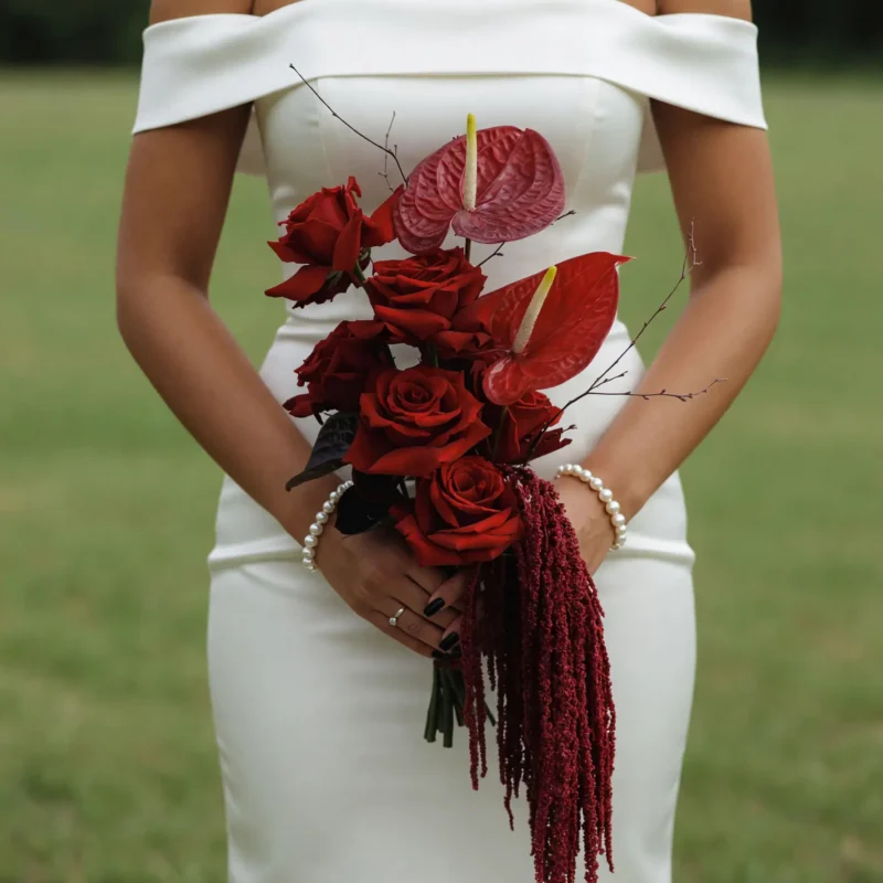Red Wedding Bouquet Modern Scarlet Cascade