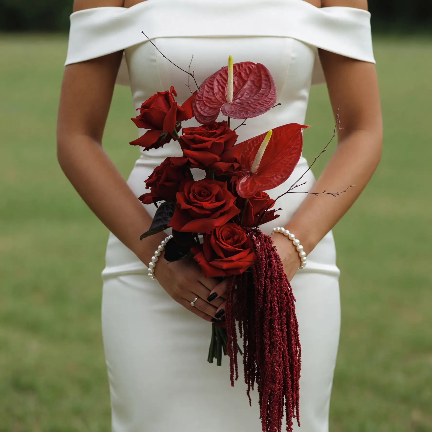Red Wedding Bouquet Modern Scarlet Cascade