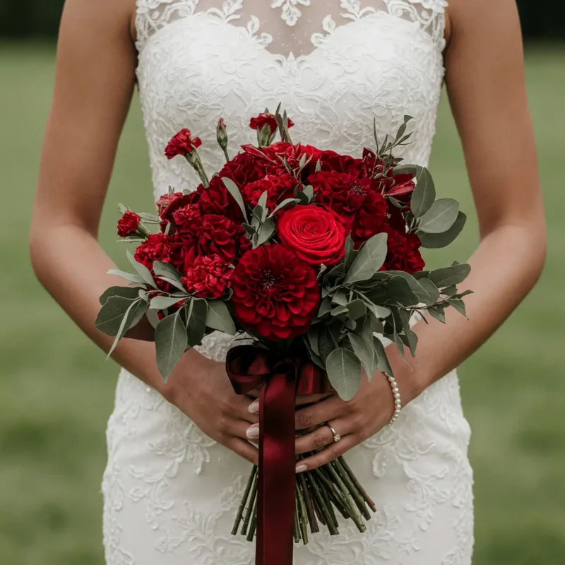 Red Wedding Bouquet Crimson Garden Charm