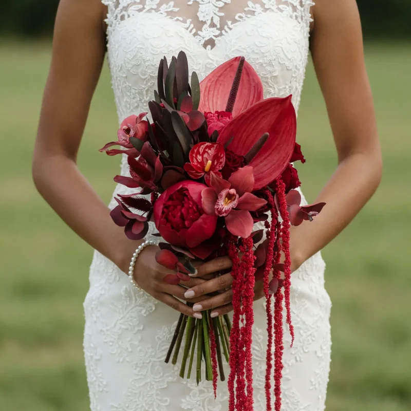 Red Wedding Bouquet Crimson Orchid Luxe