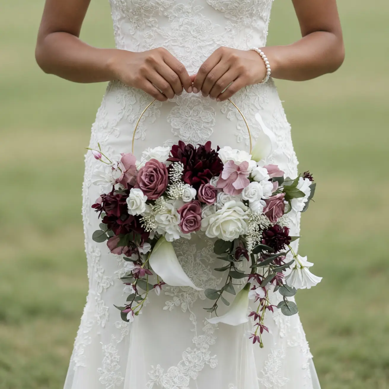 Red Wedding Bouquet Moonlit Garden Floral Hoop