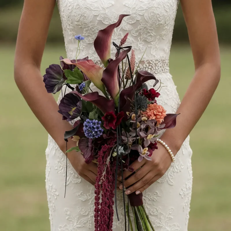 Red Wedding Bouquet Midnight Meadow Cascade