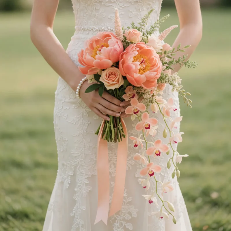 Beach Wedding Bouquets Peach Ranunculus Blue Whisper