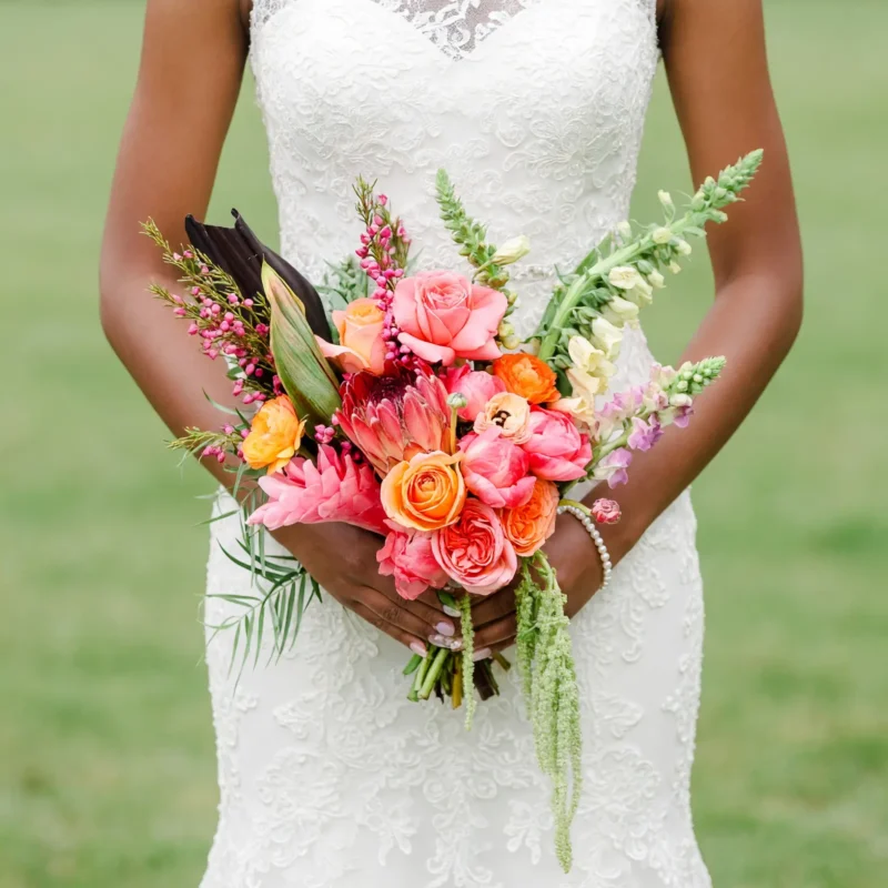 Beach Wedding Bouquets Coral Protea Flame