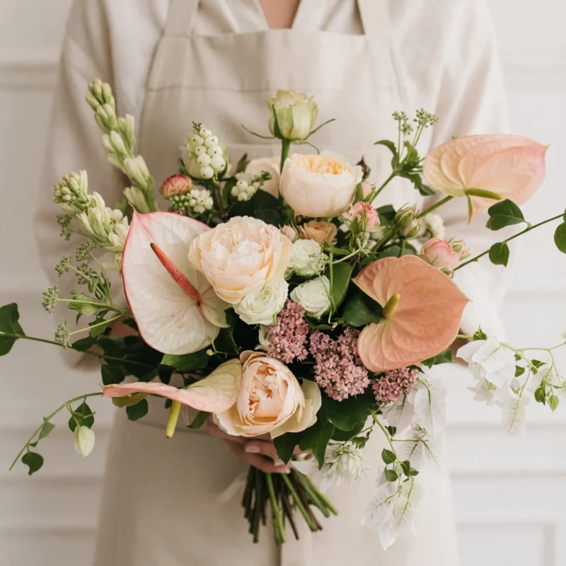 Beach Wedding Bouquets Blush Anthurium Garden Veil