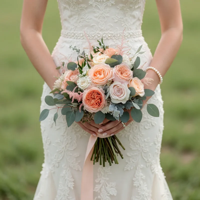 Beach Wedding Bouquets Peach Rose Silver Mist