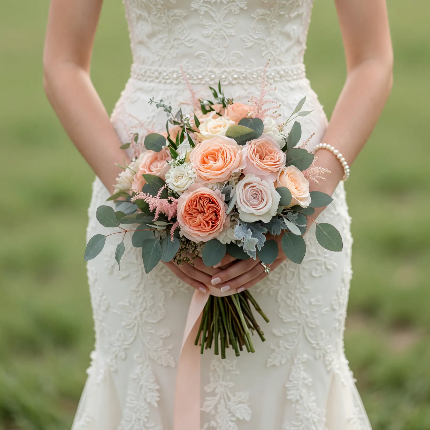 Beach Wedding Bouquets Peach Rose Silver Mist