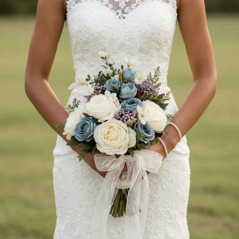 Beach Wedding Bouquets Steel Blue Rose Ribbon