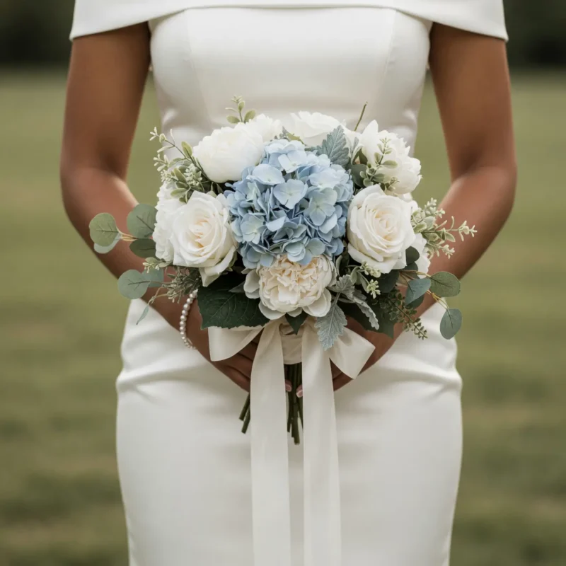 Beach Wedding Bouquets Blue Hydrangea Ivory Bow