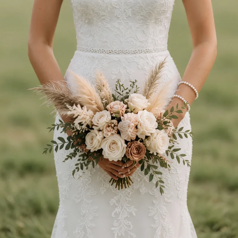 Beach Wedding Bouquets Mocha Rose Pampas Meadow