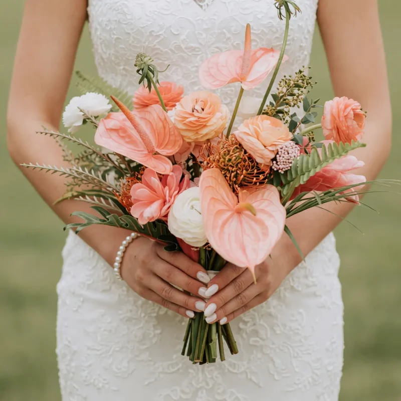 Beach Wedding Bouquets Peach Anthurium Protea Bloom