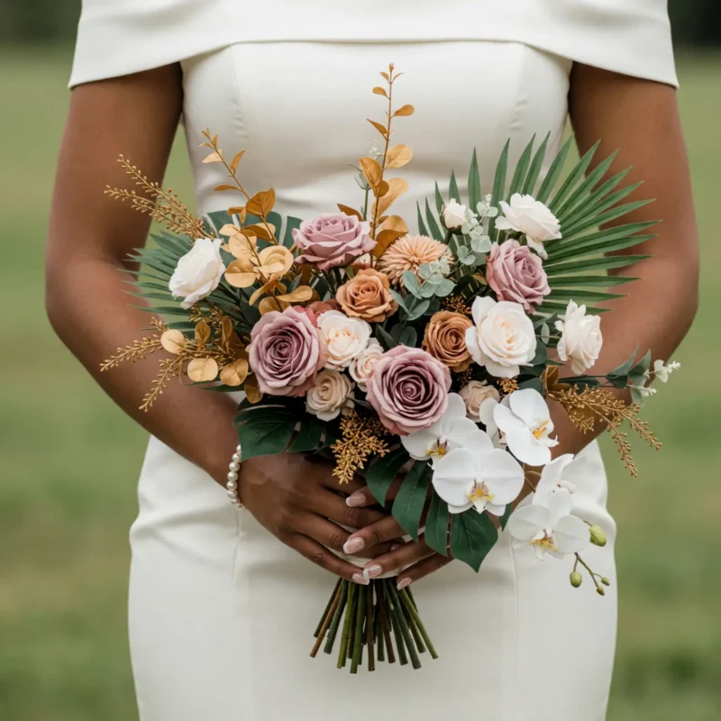 Beach Wedding Bouquets Mauve Rose Gold Palm