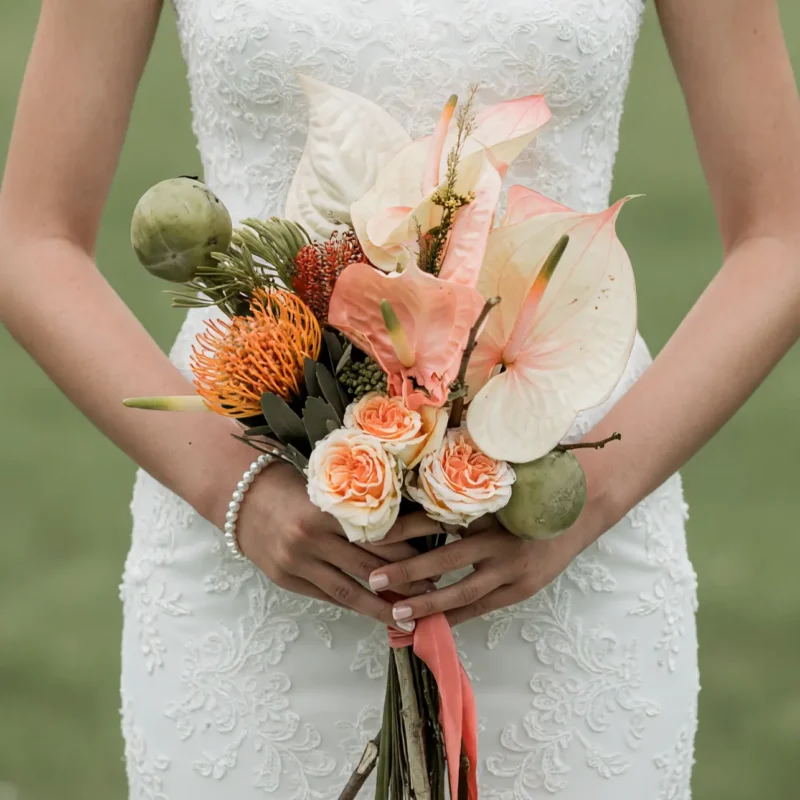 Beach Wedding Bouquets Blush Anthurium Protea Pods