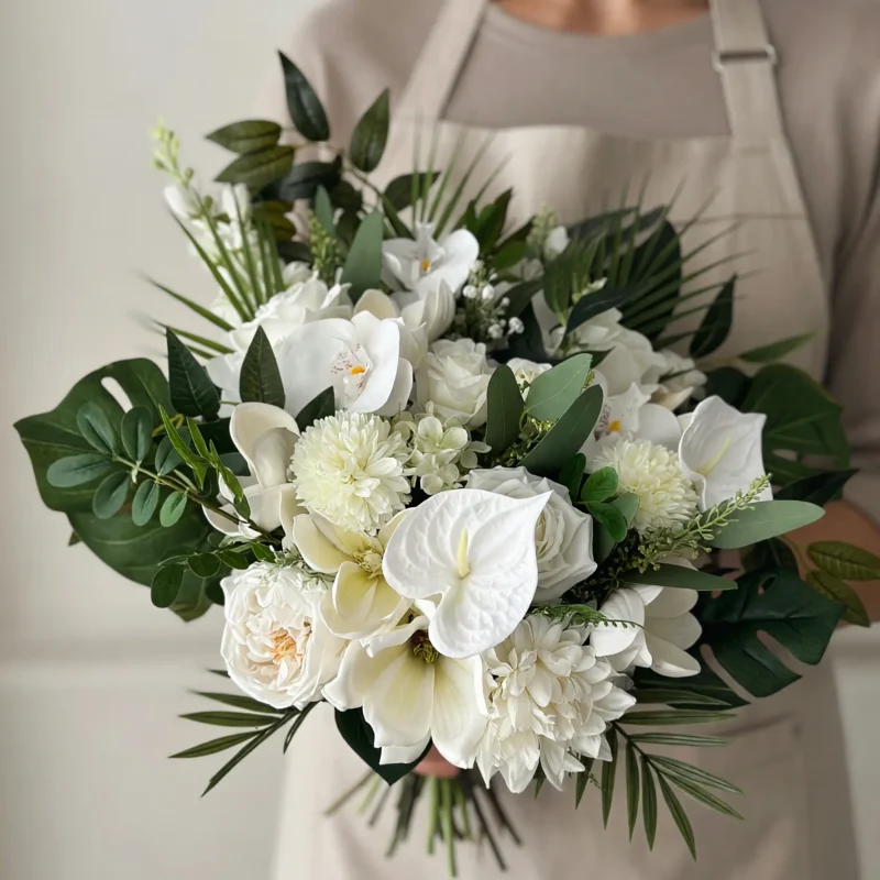 Beach Wedding Bouquets White Anthurium Palm Luxe