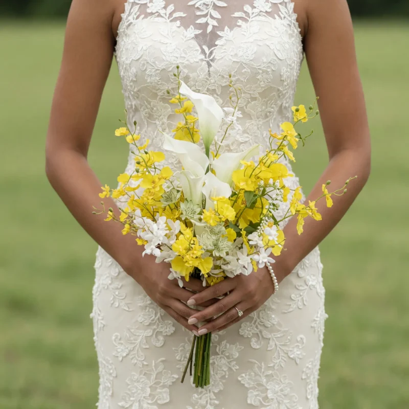 Yellow Wedding Bouquets Sunlit Calla Orchid Spray