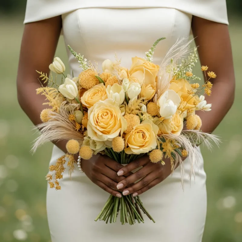 Yellow Wedding Bouquets Golden Pampas Meadow
