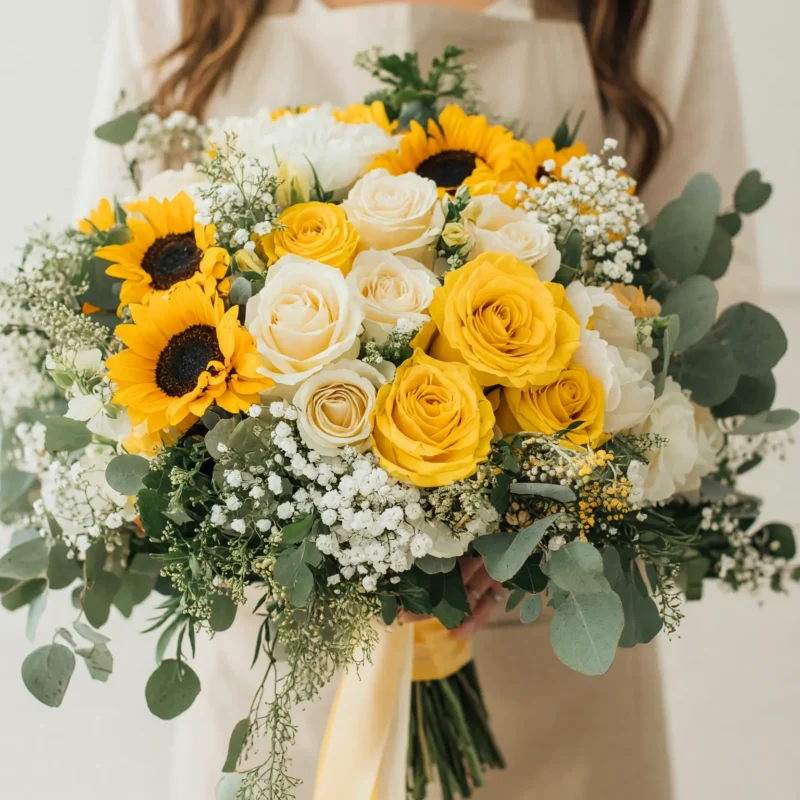Yellow Wedding Bouquets Sunflower Rose Garden