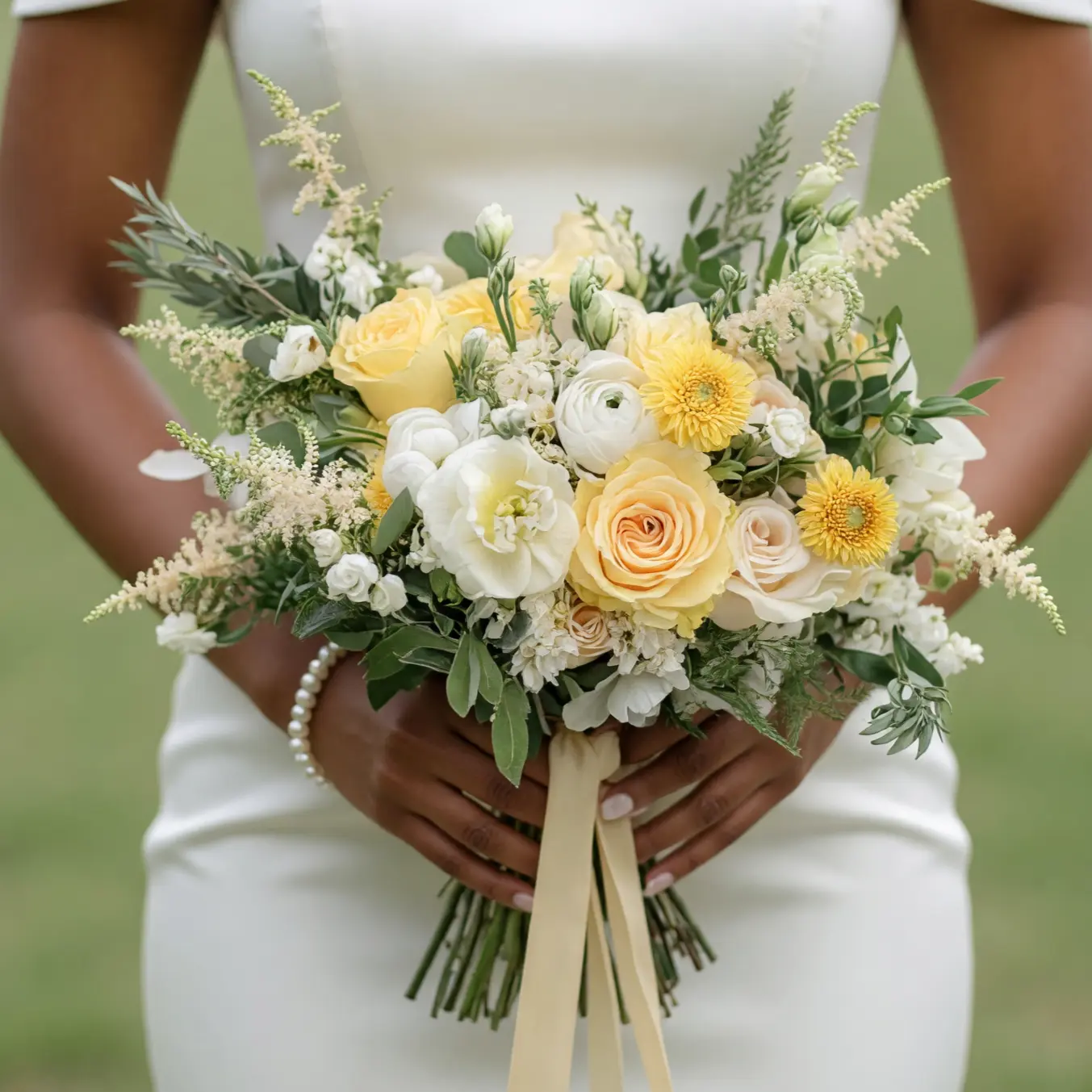 Yellow Wedding Bouquet Lemon Roses and Meadow Blooms