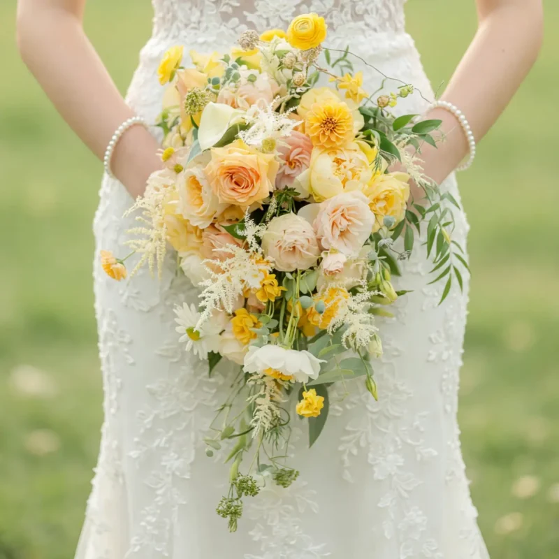 Yellow Wedding Bouquets Buttercream Floral Cascade