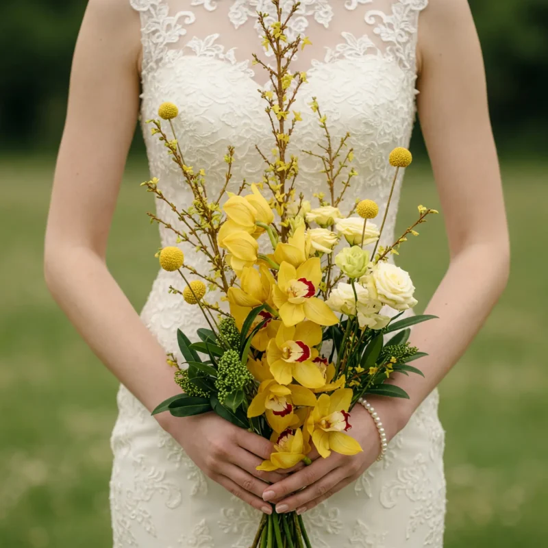 Yellow Wedding Bouquets Golden Cymbidium Garden Stem