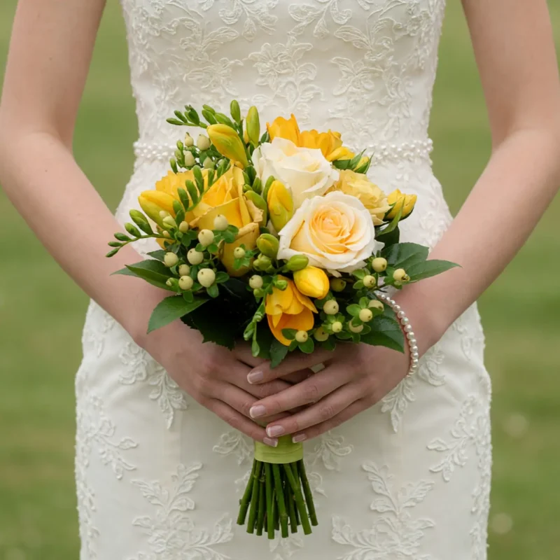 Yellow Wedding Bouquets Golden Freesia Rose Charm