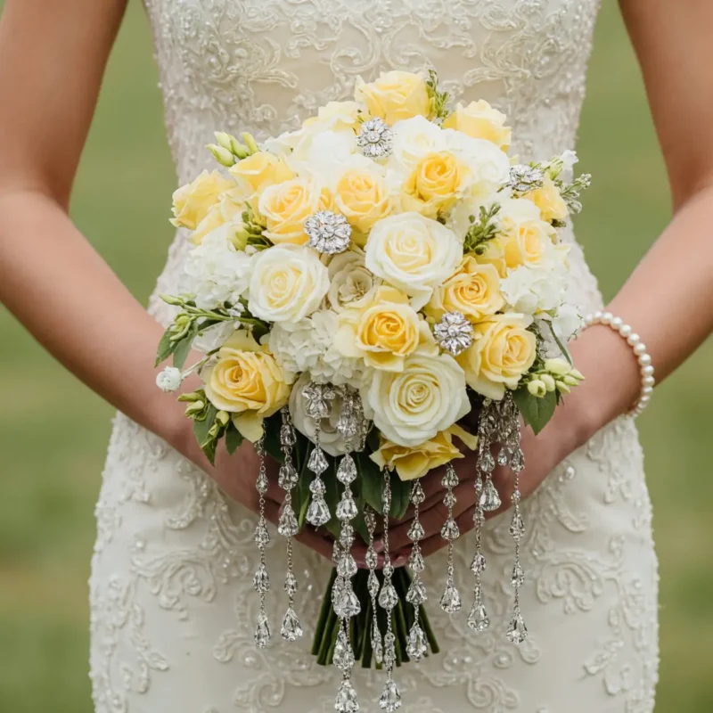 Yellow Wedding Bouquets Crystal Cascade Elegance