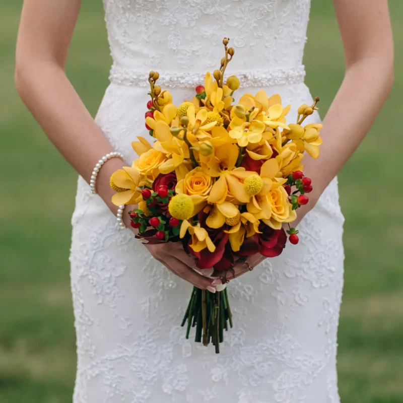 Yellow Wedding Bouquets Golden Orchid Berry Opulence