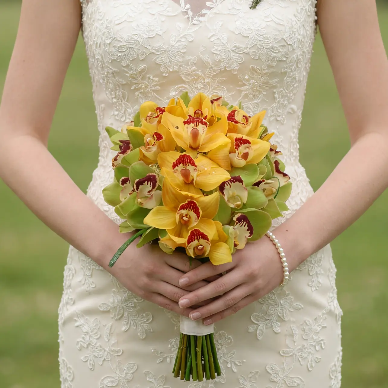 Yellow orchid jewel bridal posy