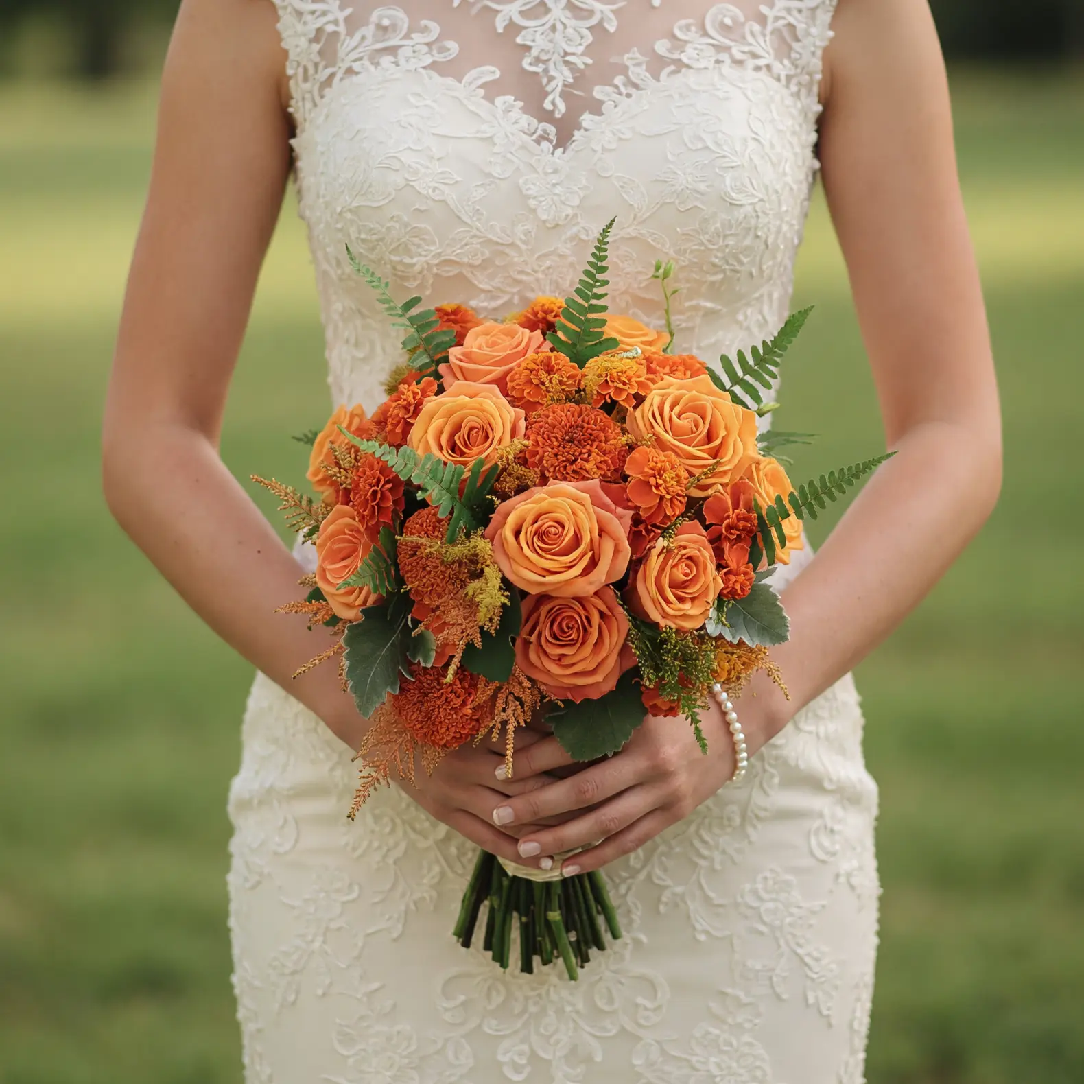 Orange Wedding Bouquet Rose Marigold Garden