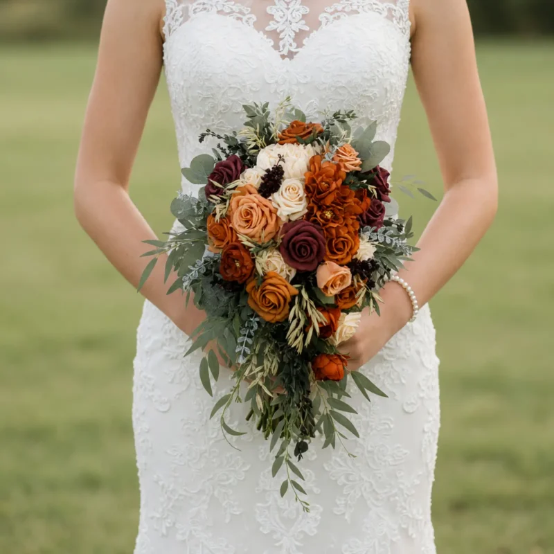 Orange Wedding Bouquets Autumn Velvet Cascade