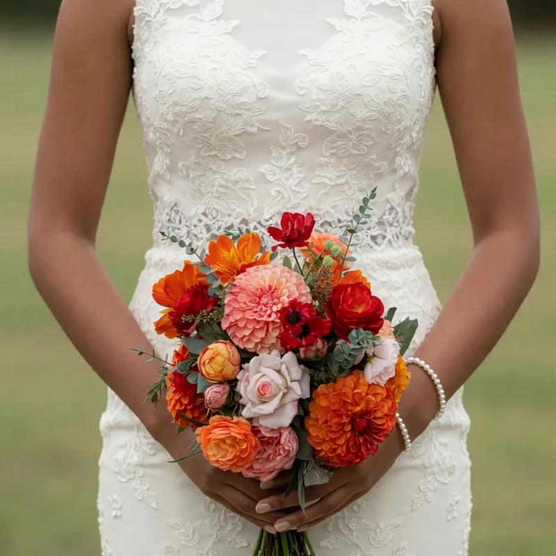 Orange Wedding Bouquets Scarlet Dahlia Heart