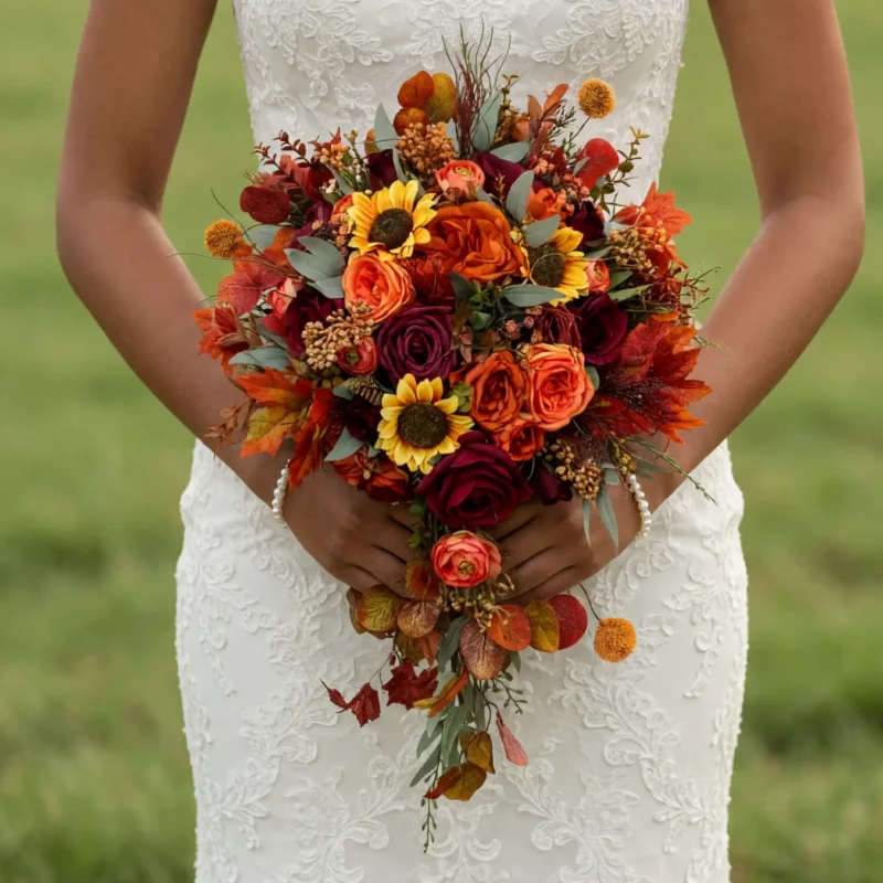 Orange Wedding Bouquets Autumn Ember Cascade