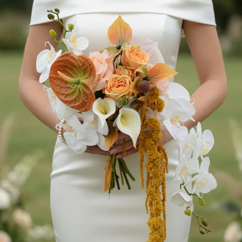 Orange Wedding Bouquets Orchid Amber Cascade
