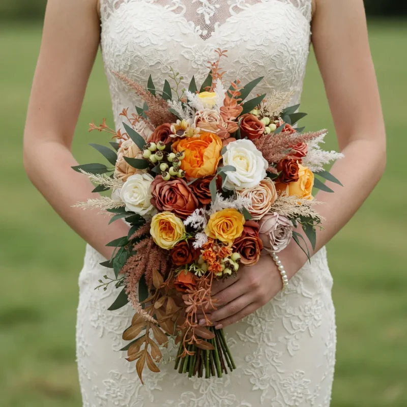 Orange Wedding Bouquets Golden Orchard Meadow