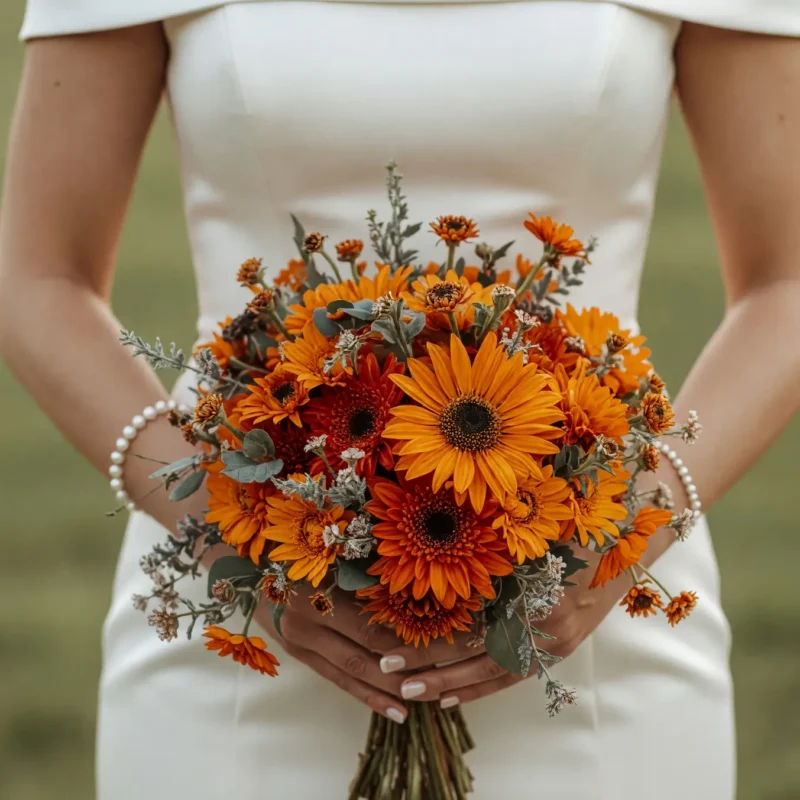 Orange Wedding Bouquets Sunflower Meadow Joy