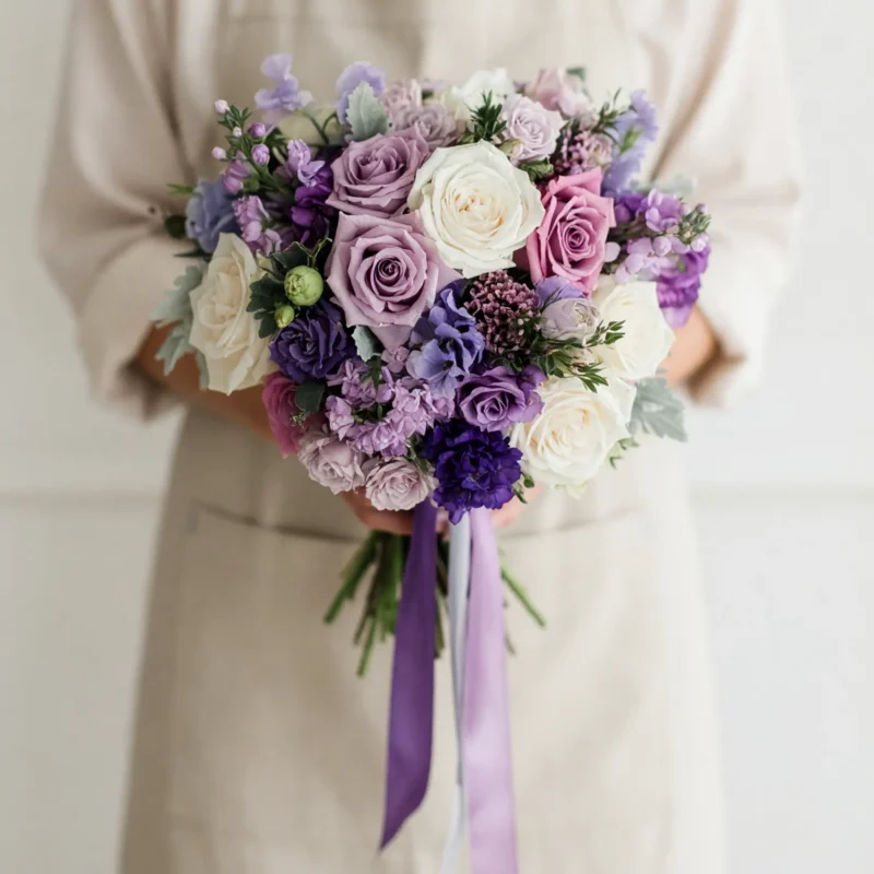 Purple Wedding Bouquets Lavender Ribbon Reverie