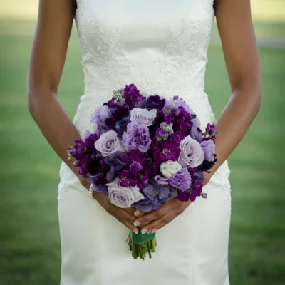 Purple Wedding Bouquets featuring violet blooms, lavender roses, plum flowers, pale lilac petals, and ivory bridal accents