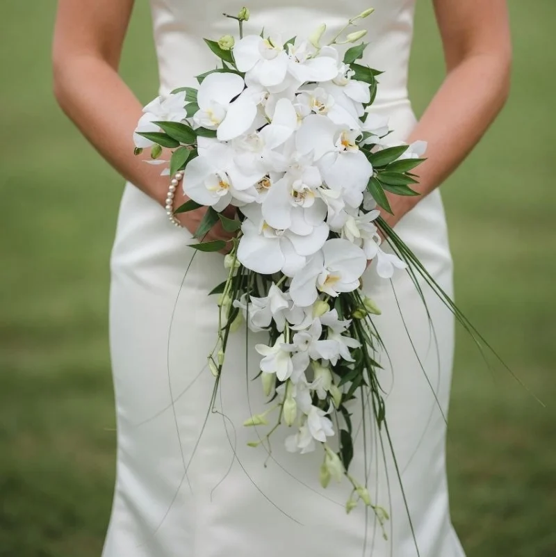 White Wedding Bouquet with Cascading White Orchids
