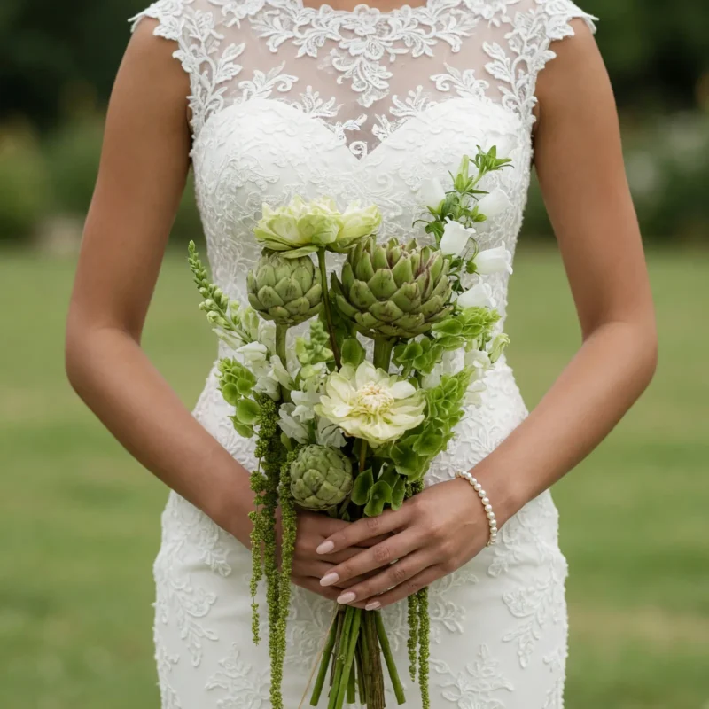 Green Wedding Bouquets Verdant Artichoke Romance