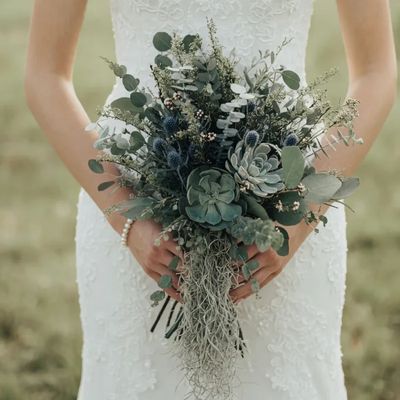 Green Wedding Bouquets Silver Succulent Charm