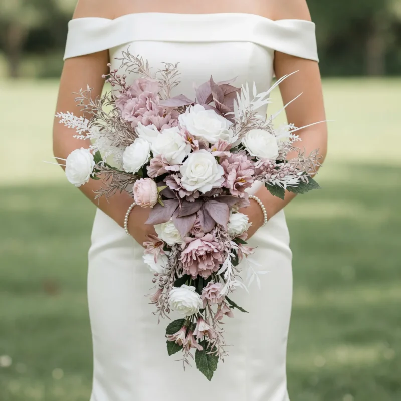Cascading Wedding Bouquets Dusty Elegance