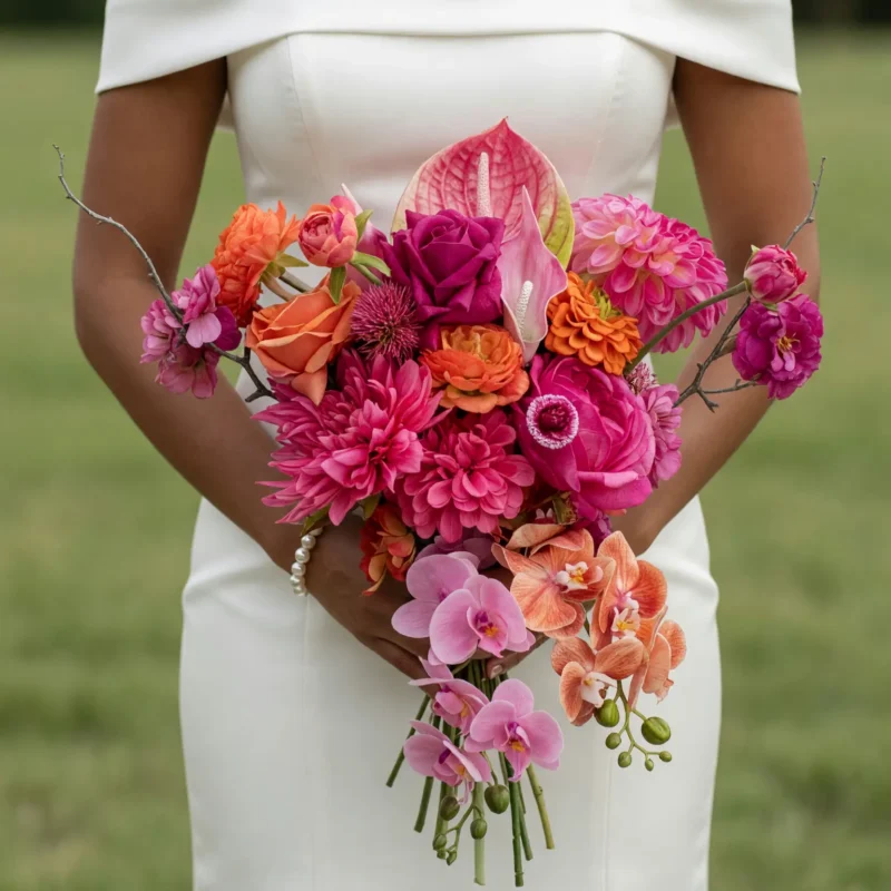 Colourful Wedding Bouquets Fuchsia Flame Cascade