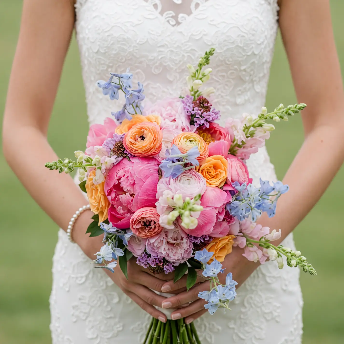Popular Wedding Bouquets – Peach and Periwinkle Romance