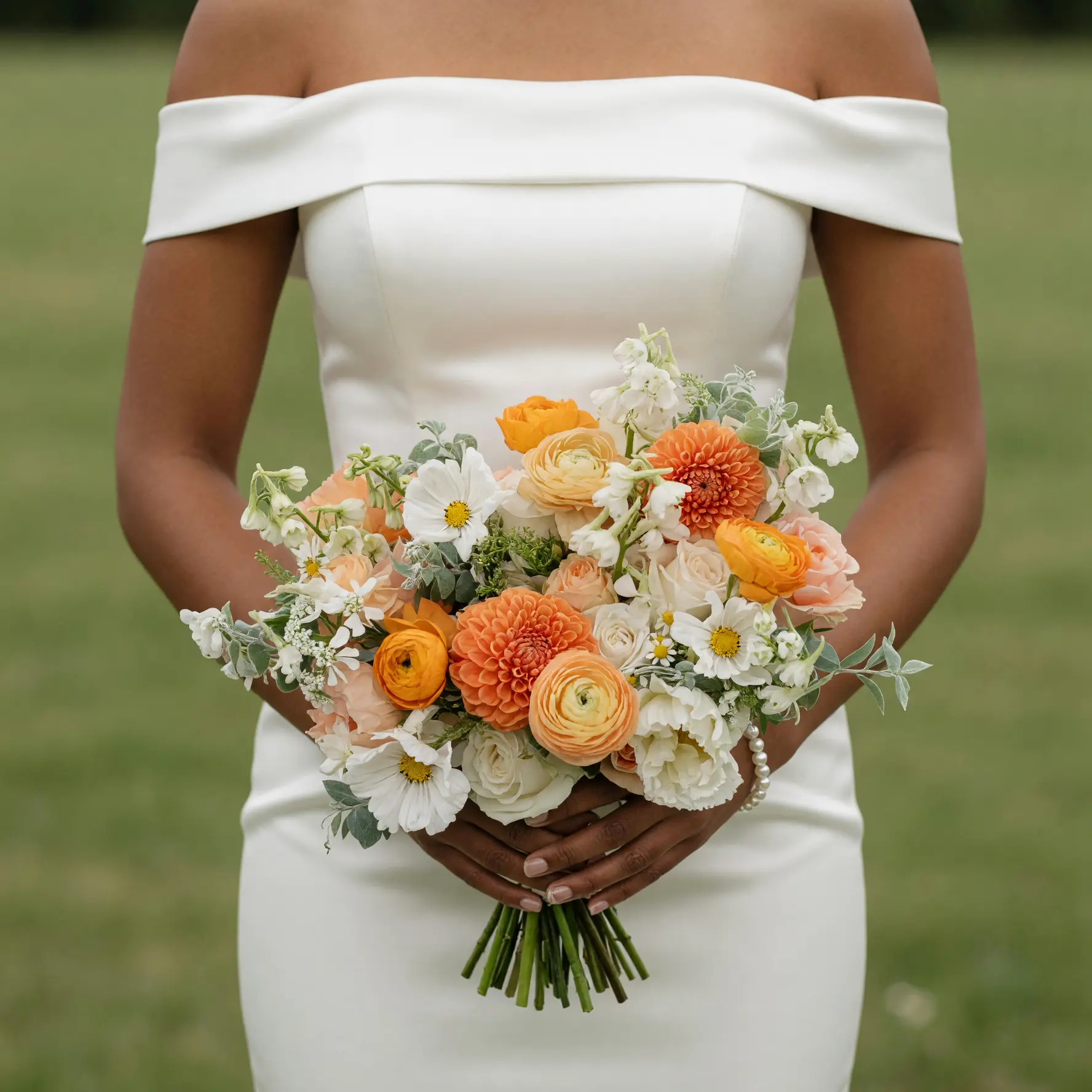 Golden Peach Dahlia Bridal Wedding Bouquet