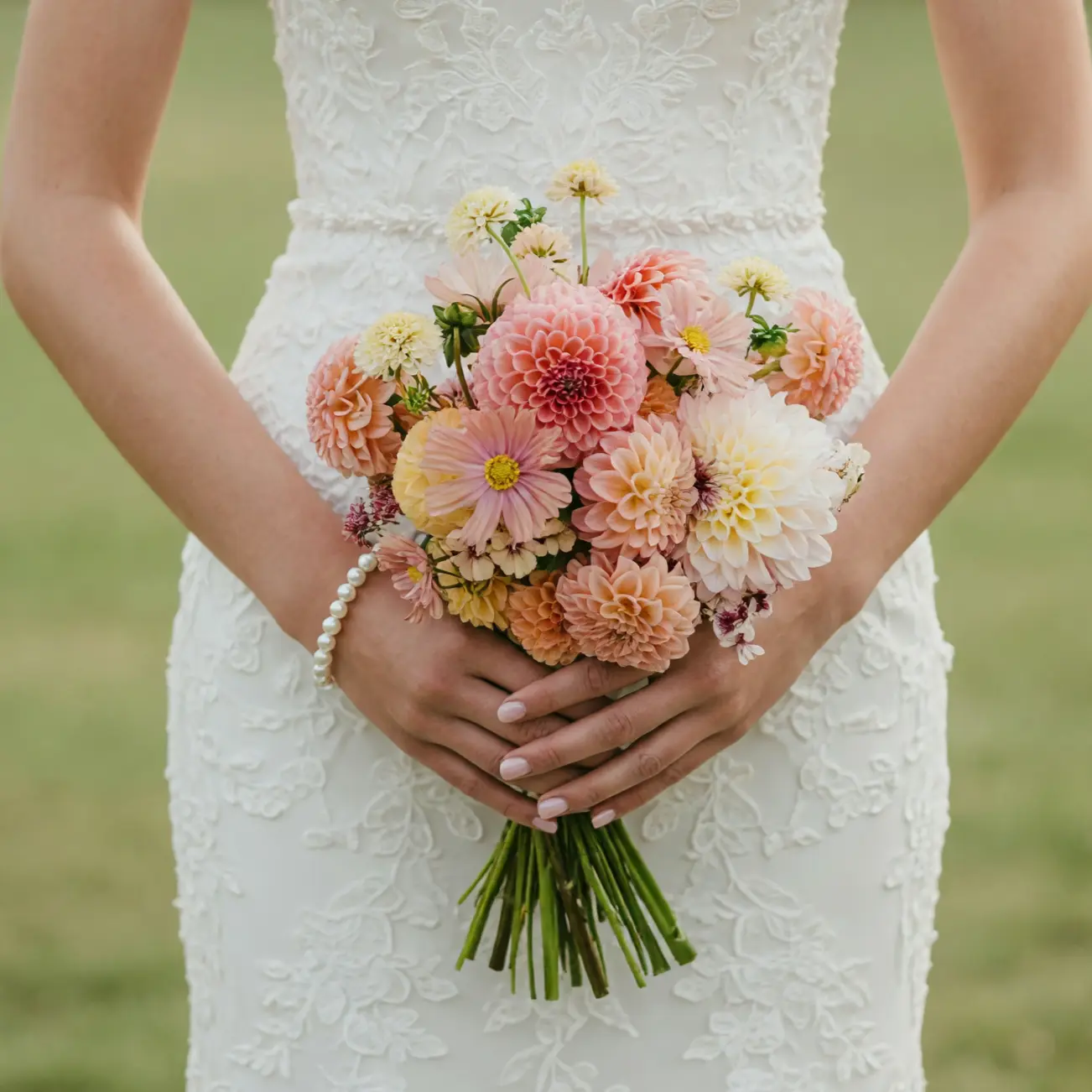 Blush Apricot Dahlia Garden Bridal Wedding Bouquet